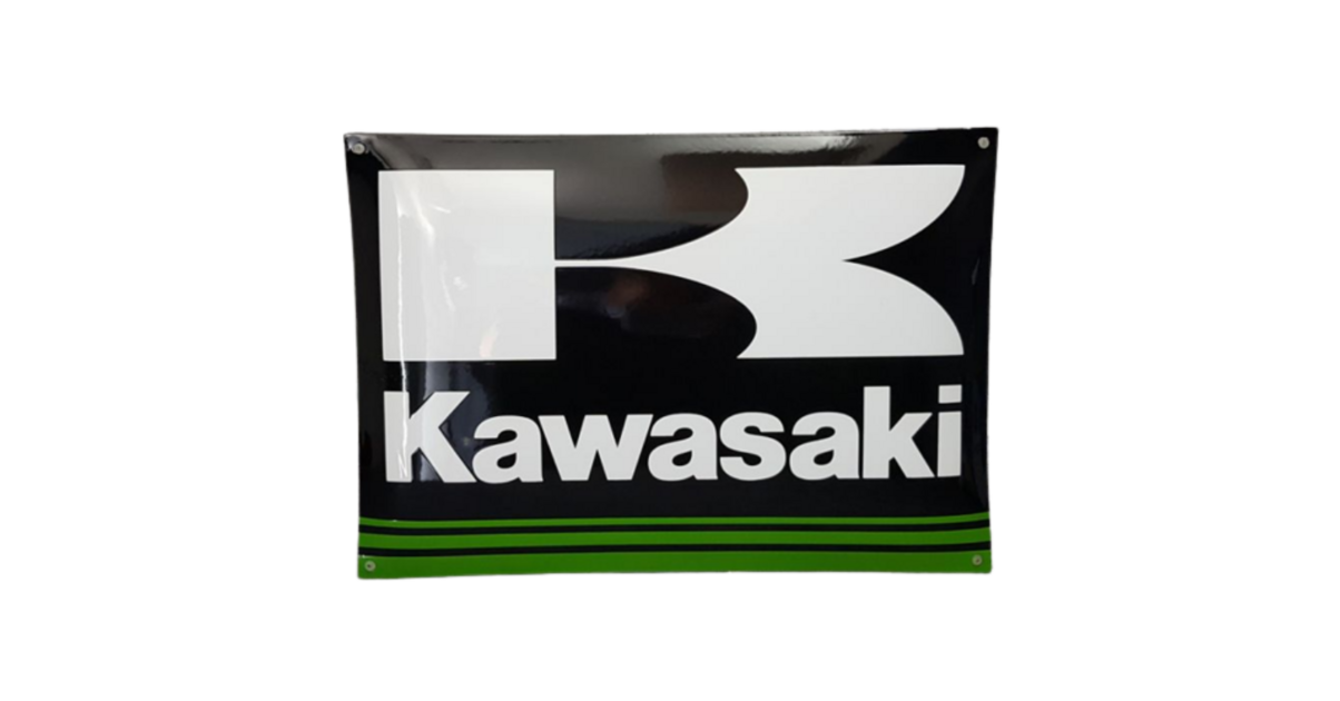 Plaque Tôle Émaillée Kawasaki – 30x20 Cm – Métal Nostalgie – Panneau Moto Rétro